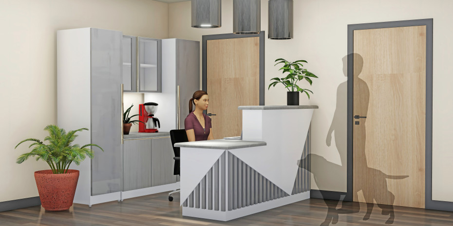 The new carpentry service  also includes furniture for the ­reception area.